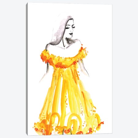Yellow Summer Dress Fashion Illustration Canvas Print #RLZ53} by blursbyai Canvas Artwork