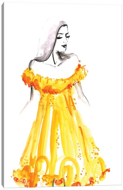 Yellow Summer Dress Fashion Illustration Canvas Art Print - blursbyai