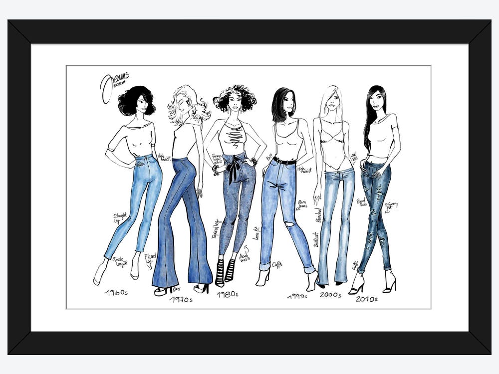 History Of Jeans Fashion Illustration Ca - Canvas Wall Art