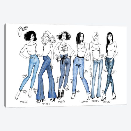 History Of Jeans Fashion Illustration Canvas Print #RLZ54} by blursbyai Canvas Art Print