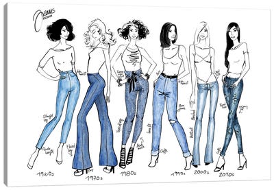 History Of Jeans Fashion Illustration Canvas Art Print - Women's Pants Art