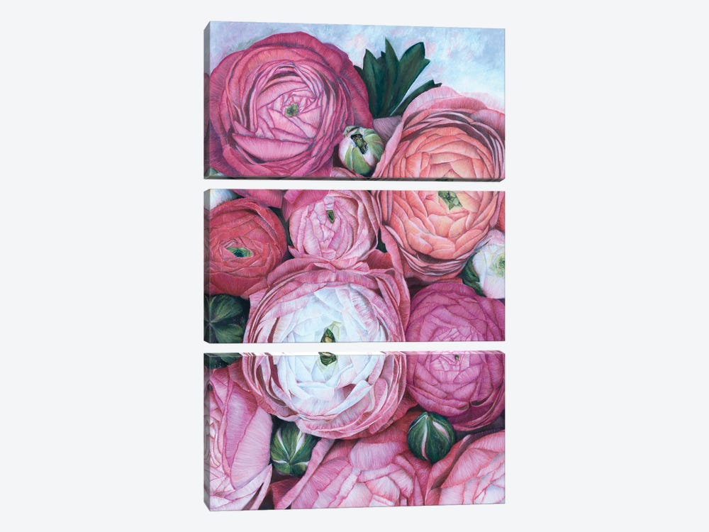 Arleth Ranunculus Bouquet In Cold Pink by blursbyai 3-piece Canvas Art Print