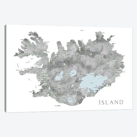 Island - Iceland Map In Gray Watercolor With Native Labels Canvas Print #RLZ563} by blursbyai Canvas Artwork