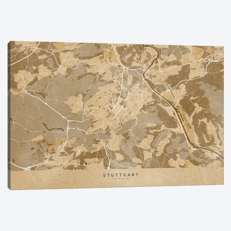 Sepia Vintage Map Of Stuttgart Canvas Print #RLZ564} by blursbyai Canvas Print