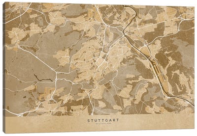 Sepia Vintage Map Of Stuttgart Canvas Art Print - blursbyai