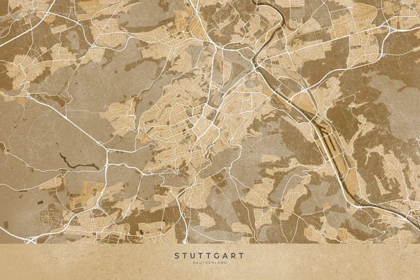Vintage & Retro: Sepia Vintage Map Of Stuttgart by blursbyai
