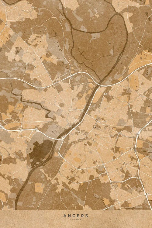 Sepia Vintage Map Of Angers France