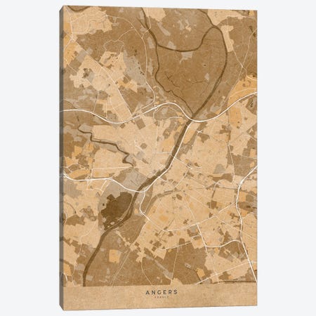 Sepia Vintage Map Of Angers France Canvas Print #RLZ566} by blursbyai Canvas Print
