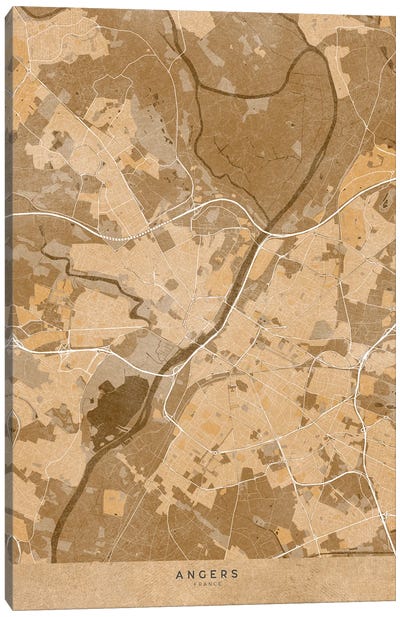Sepia Vintage Map Of Angers France Canvas Art Print - blursbyai