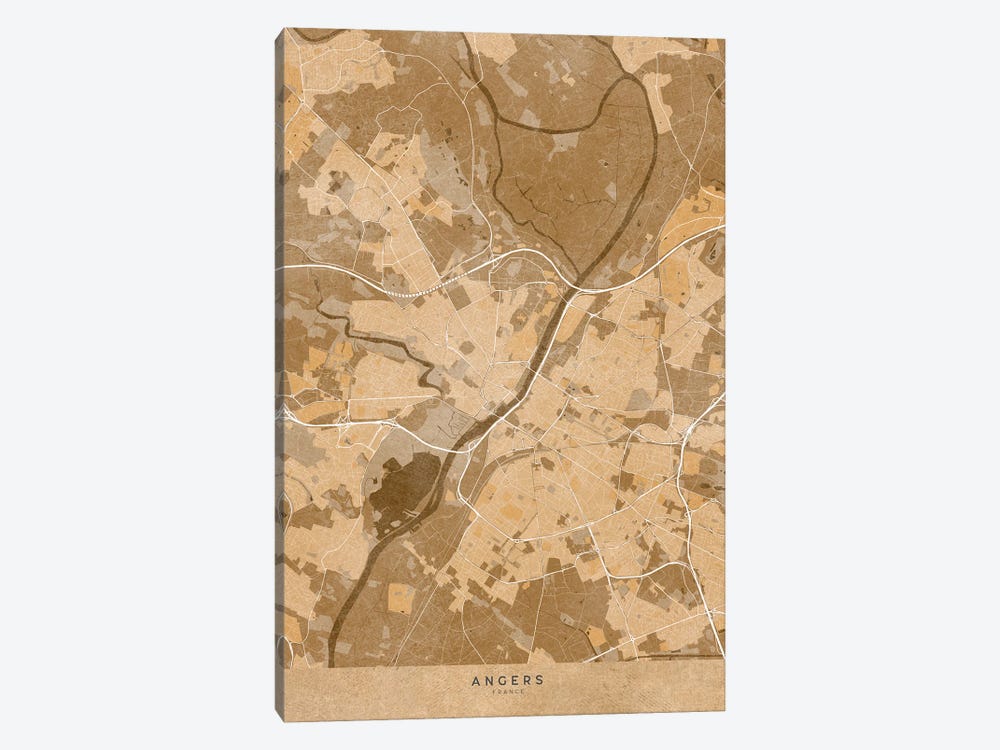 Sepia Vintage Map Of Angers France by blursbyai 1-piece Canvas Artwork