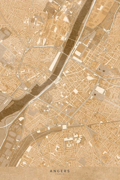 Sepia Vintage Map Of Angers Downtown (France) by blursbyai multi panel art