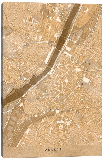 Sepia Vintage Map Of Angers Downtown (France) Canvas Art Print - blursbyai