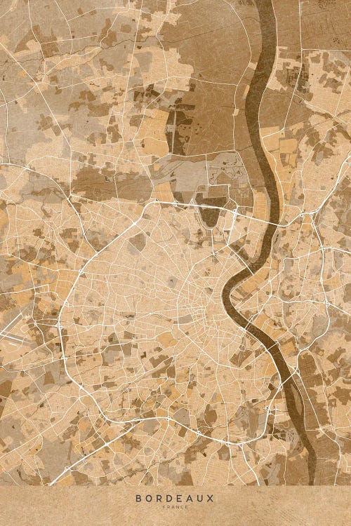 Sepia Vintage Map Of Bordeaux (France)