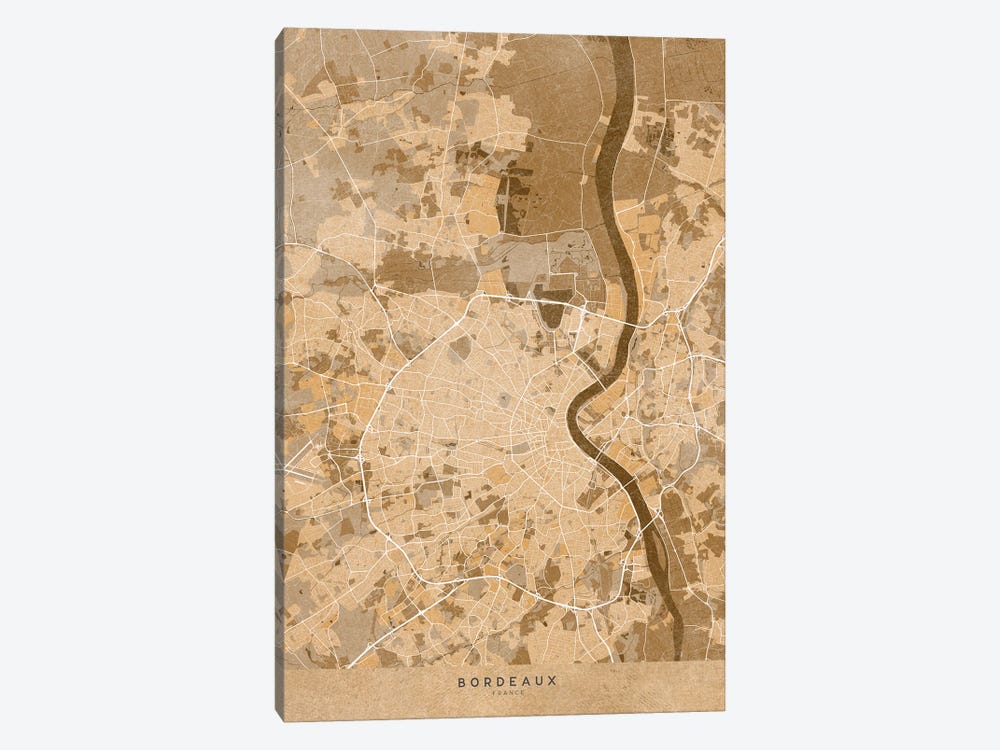Sepia Vintage Map Of Bordeaux (France) by blursbyai 1-piece Art Print