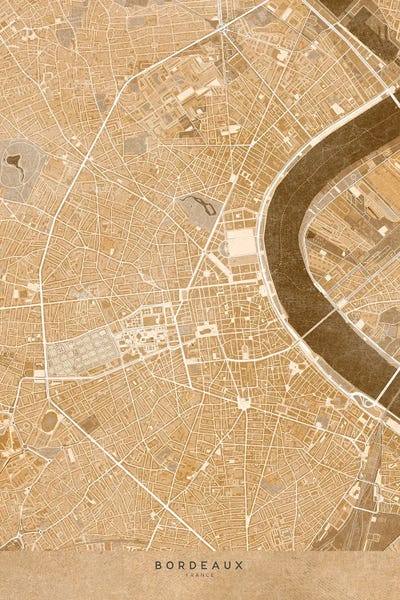 Sepia Vintage Map Of Bordeaux Downtown (France) by blursbyai multi panel art