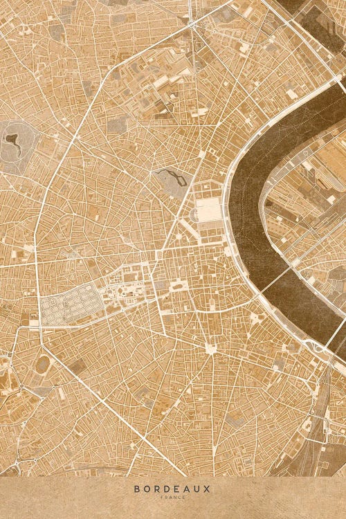 Sepia Vintage Map Of Bordeaux Downtown (France)