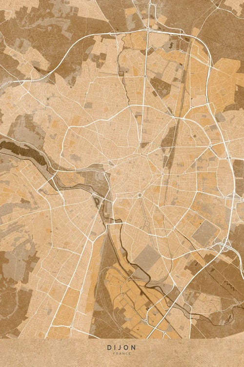 Gray Map Of Dijon (France) In Vintage Style