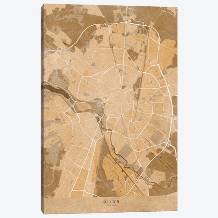 Gray Map Of Dijon (France) In Vintage Style Canvas Print #RLZ572} by blursbyai Art Print