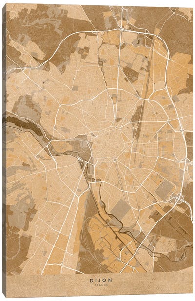 Gray Map Of Dijon (France) In Vintage Style Canvas Art Print - blursbyai