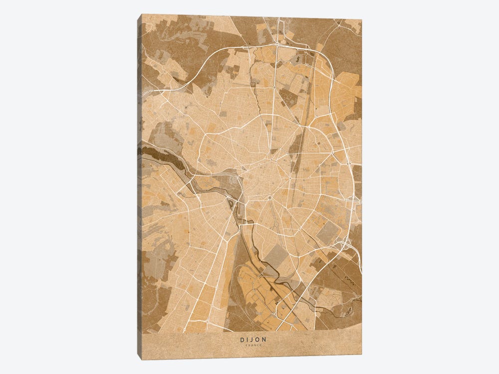 Gray Map Of Dijon (France) In Vintage Style by blursbyai 1-piece Canvas Art Print
