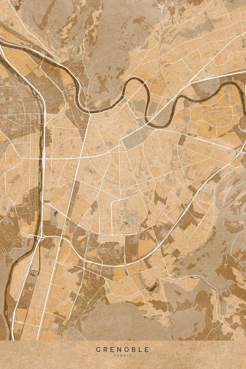 Sepia Vintage Map Of Grenoble (France) by blursbyai wall art