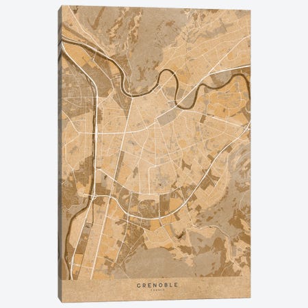 Sepia Vintage Map Of Grenoble (France) Canvas Print #RLZ574} by blursbyai Canvas Artwork