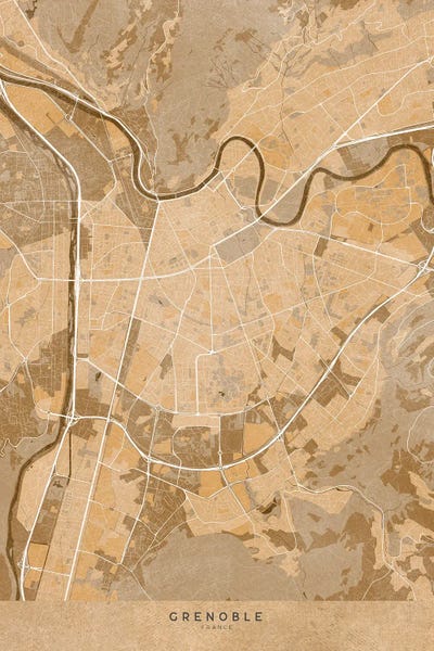 Vintage & Retro: Sepia Vintage Map Of Grenoble (France) by blursbyai
