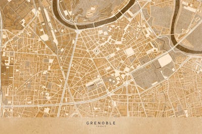 Sepia Vintage Map Of Grenoble Downtown (France) by blursbyai multi panel art