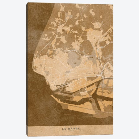 Sepia Vintage Map Of Le Havre (France) Canvas Print #RLZ576} by blursbyai Canvas Art