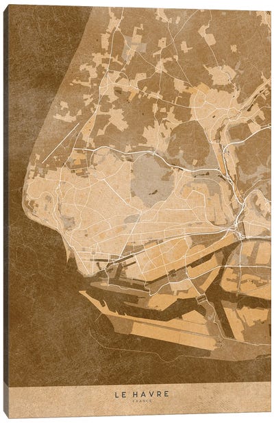Sepia Vintage Map Of Le Havre (France) Canvas Art Print - Normandy