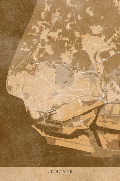 blursbyai: Sepia Vintage Map Of Le Havre (France) by blursbyai