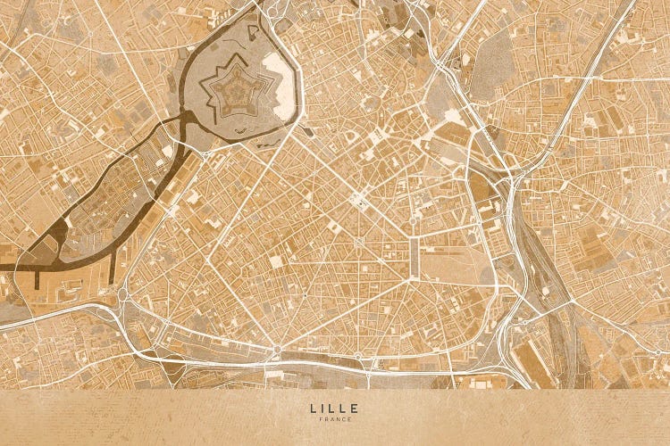 Sepia Vintage Map Of Lille Downtown (France) by blursbyai wall art