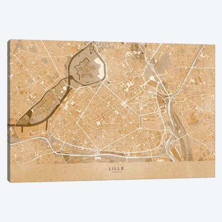 Sepia Vintage Map Of Lille Downtown (France) Canvas Print #RLZ578} by blursbyai Canvas Art Print
