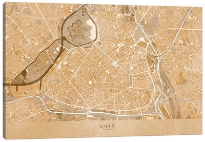 Sepia Vintage Map Of Lille Downtown (France) Canvas Art Print - blursbyai