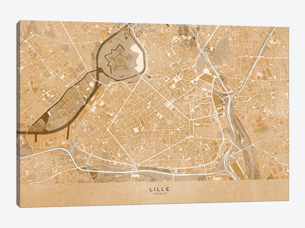 Sepia Vintage Map Of Lille Downtown (France) by blursbyai 1-piece Canvas Art Print