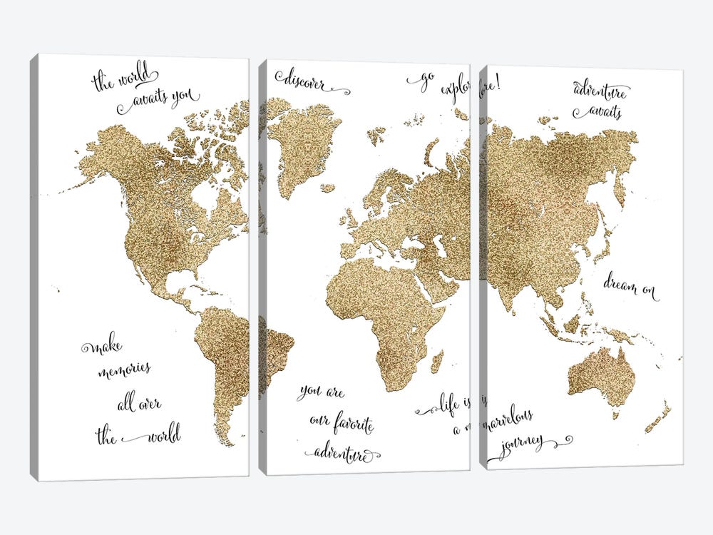 Inspirational Quotes Nursery World Map by blursbyai 3-piece Canvas Print