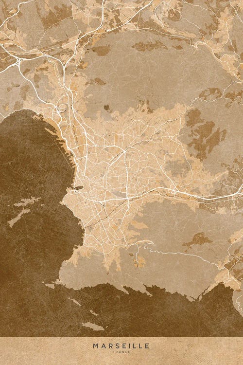 Sepia Vintage Map Of Marseille (France)