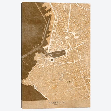Sepia Vintage Map Of Montpellier Downtown (France) Canvas Print #RLZ581} by blursbyai Canvas Art