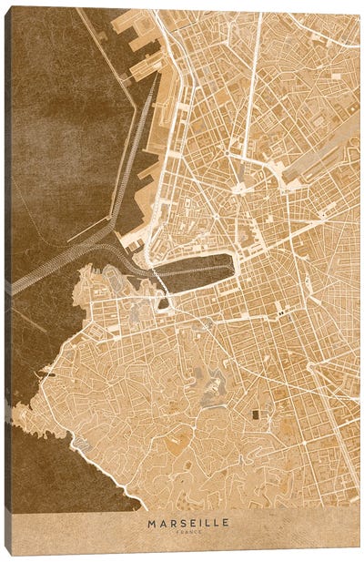 Sepia Vintage Map Of Montpellier Downtown (France) Canvas Art Print - blursbyai