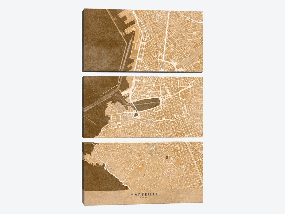 Sepia Vintage Map Of Montpellier Downtown (France) by blursbyai 3-piece Art Print