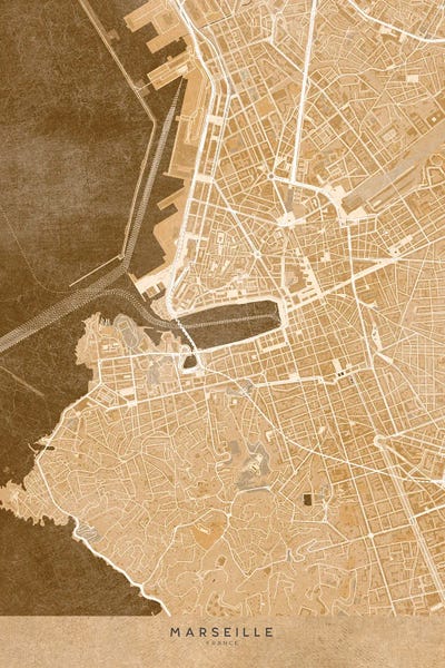 Sepia Vintage Map Of Montpellier Downtown (France)