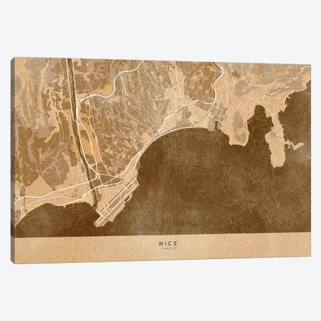 Sepia Vintage Map Of Nice (France) Canvas Print #RLZ586} by blursbyai Canvas Art Print