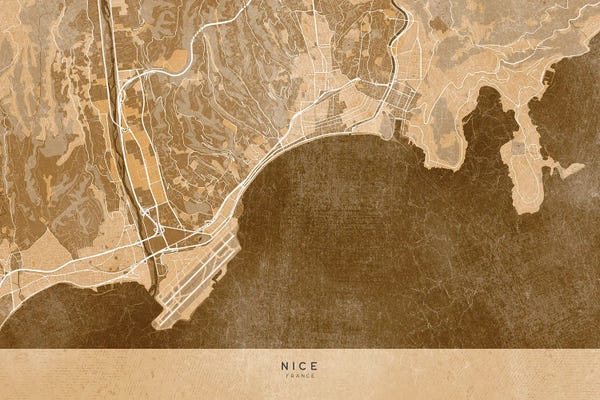 Sepia Vintage Map Of Nice (France)