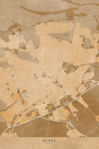 blursbyai: Sepia Vintage Map Of Nîmes (France) by blursbyai