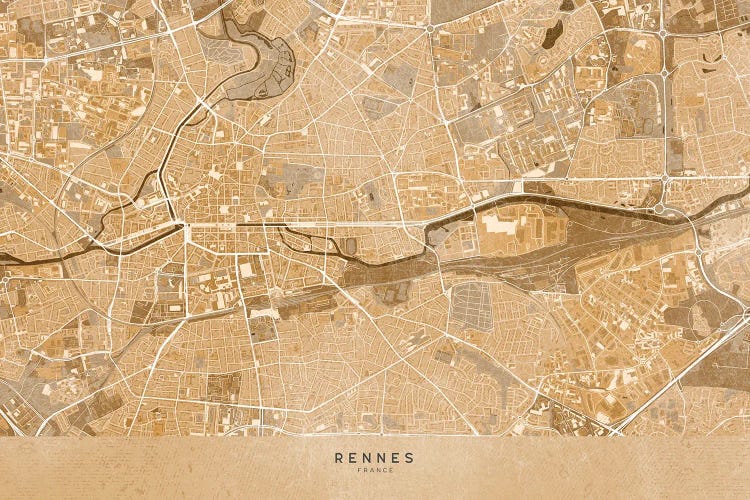 Sepia Vintage Map Of Rennes (France)