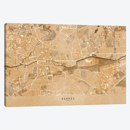 Sepia Vintage Map Of Rennes (France) Canvas Print #RLZ591} by blursbyai Canvas Print