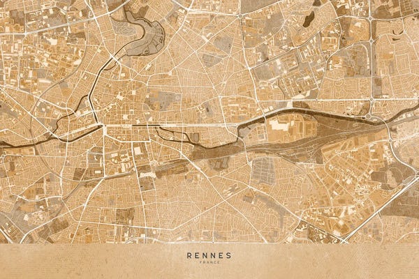 Sepia Vintage Map Of Rennes (France)