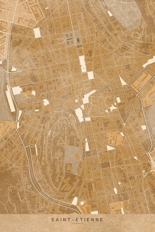Sepia Vintage Map Of Saint Etienne Downtown (France) by blursbyai wall art