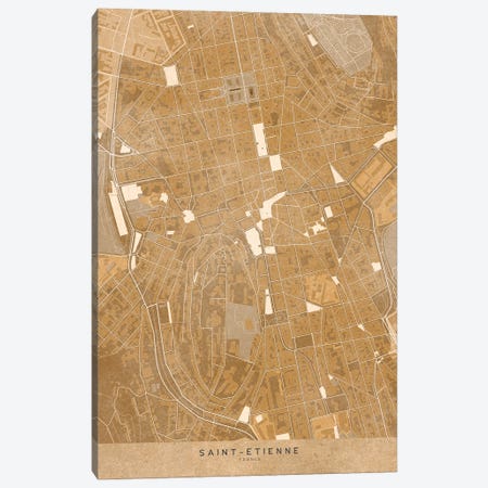Sepia Vintage Map Of Saint Etienne Downtown (France) Canvas Print #RLZ593} by blursbyai Canvas Print