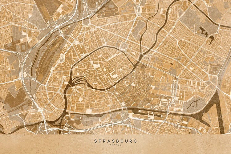 Sepia Vintage Map Of Strasbourg Downtown (France) by blursbyai wall art